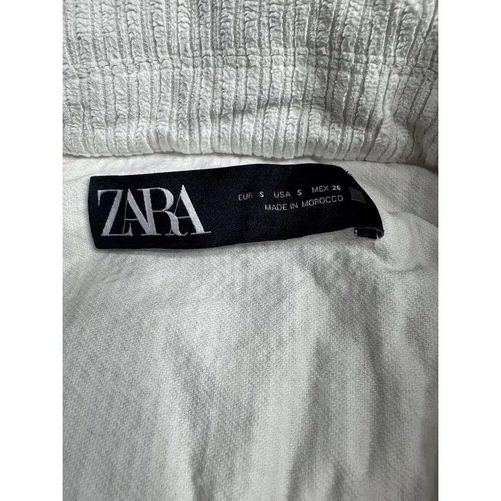 Zara Shacket Jacket Womens Small White Corduroy Raw Hem Long Sleeve Button Down